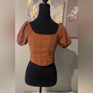 Kirious Los Angeles Women's Brown Puff Sleeve Cropped Top